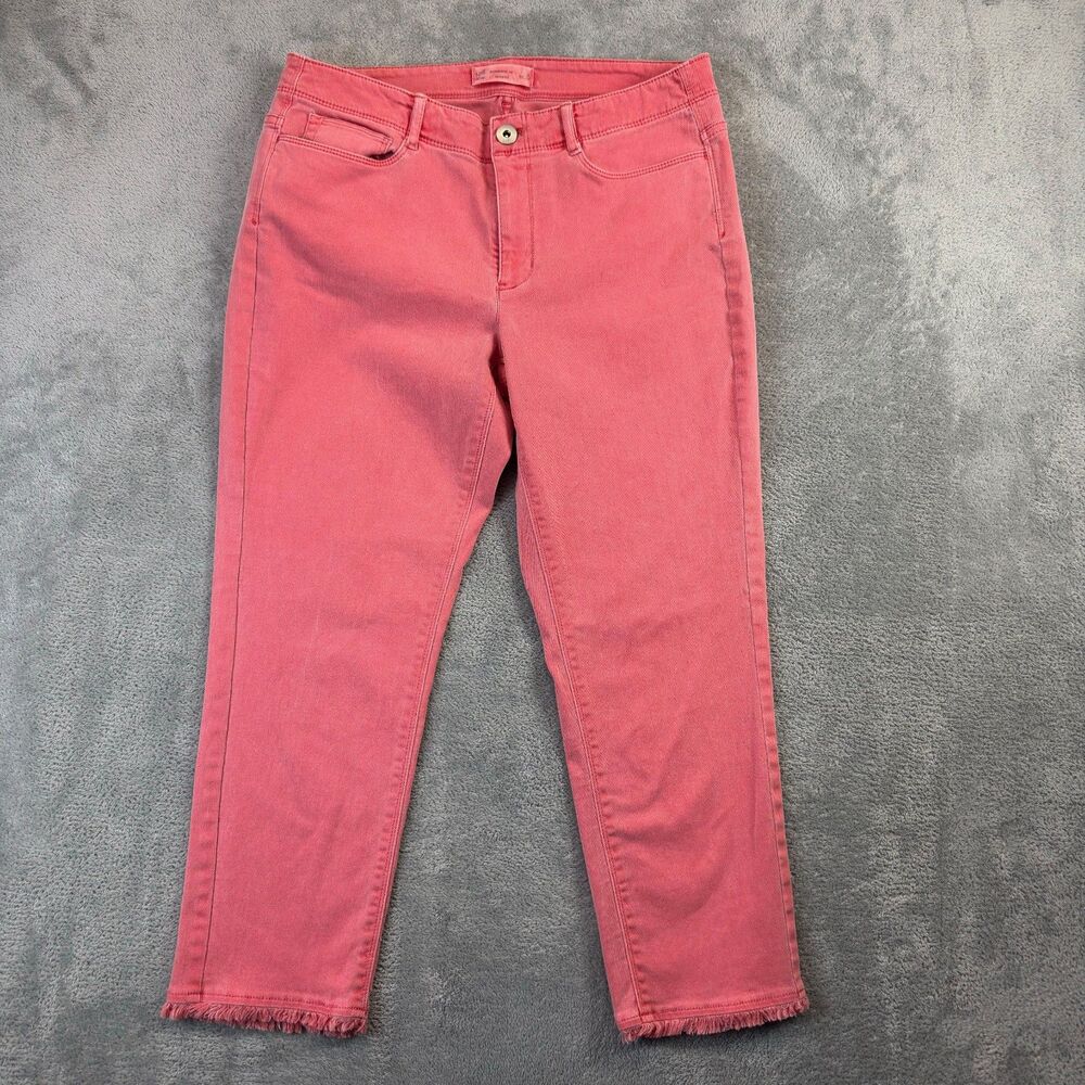 J. Jill Denim Jeans Women 8 Pink Red Authentic Fit Cropped Frayed Raw Cuff Hem